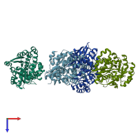 PDB entry 3ddm coloured by chain, top view.