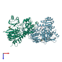 PDB entry 3ddn coloured by chain, top view.