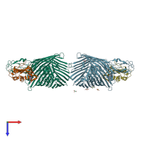 PDB entry 3ddr coloured by chain, top view.