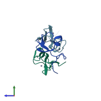 PDB entry 3ddt coloured by chain, side view.