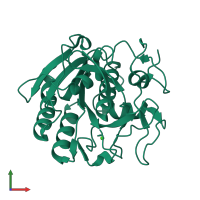PDB entry 3de0 coloured by chain, front view.