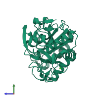 PDB entry 3de0 coloured by chain, side view.
