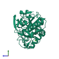 PDB entry 3de1 coloured by chain, side view.