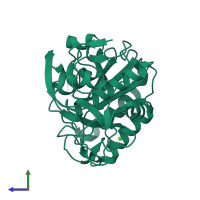 PDB entry 3de6 coloured by chain, side view.