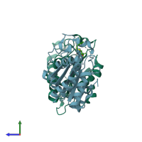 PDB entry 3dea coloured by chain, side view.