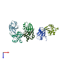 PDB entry 3ded coloured by chain, top view.