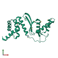 PDB entry 3dee coloured by chain, front view.