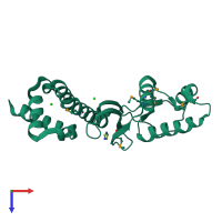 PDB entry 3dee coloured by chain, top view.