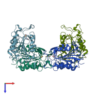 PDB entry 3deh coloured by chain, top view.