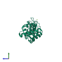 PDB entry 3deo coloured by chain, side view.