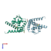 PDB entry 3deu coloured by chain, top view.