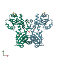 PDB entry 3dev coloured by chain, front view.