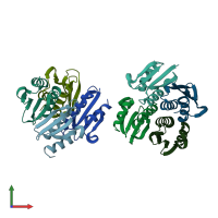 PDB entry 3dex coloured by chain, front view.