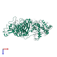 Calpain-2 catalytic subunit in PDB entry 3df0, assembly 1, top view.