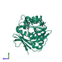 PDB entry 3df7 coloured by chain, side view.