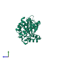 PDB entry 3dfa coloured by chain, side view.