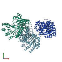 PDB entry 3dfh coloured by chain, front view.