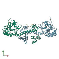 PDB entry 3dfu coloured by chain, front view.