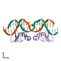 PDB entry 3dfv coloured by chain, front view.