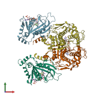 PDB entry 3dg8 coloured by chain, front view.