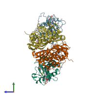 PDB entry 3dg8 coloured by chain, side view.