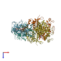 PDB entry 3dg8 coloured by chain, top view.
