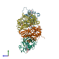 PDB entry 3dga coloured by chain, side view.