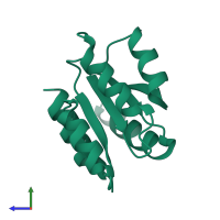 PDB entry 3dgf coloured by chain, side view.