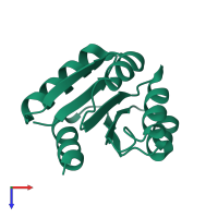 PDB entry 3dgf coloured by chain, top view.