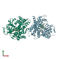 PDB entry 3dgi coloured by chain, front view.