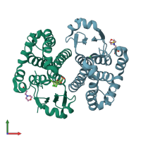 PDB entry 3dgq coloured by chain, front view.