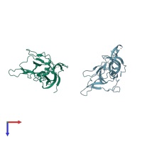 PDB entry 3dgs coloured by chain, top view.