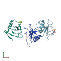 PDB entry 3dgy coloured by chain, front view.