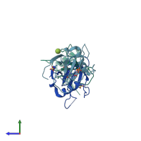 PDB entry 3dgy coloured by chain, side view.