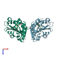 PDB entry 3dh0 coloured by chain, top view.