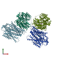 PDB entry 3dh4 coloured by chain, front view.