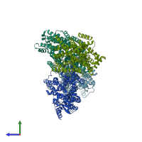 PDB entry 3dh4 coloured by chain, side view.