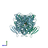 PDB entry 3dh9 coloured by chain, side view.