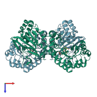 PDB entry 3dhd coloured by chain, top view.