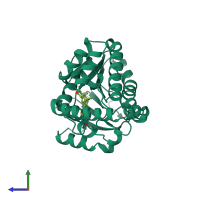 PDB entry 3dhe coloured by chain, side view.