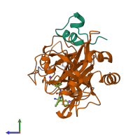 PDB entry 3dhk coloured by chain, side view.