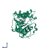 PDB entry 3dhn coloured by chain, side view.