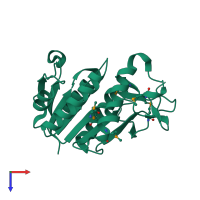 PDB entry 3dhn coloured by chain, top view.