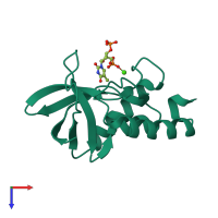 PDB entry 3dhq coloured by chain, top view.