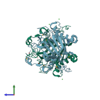 PDB entry 3di4 coloured by chain, side view.
