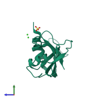 PDB entry 3di7 coloured by chain, side view.