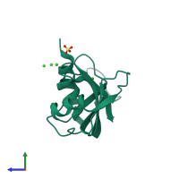 PDB entry 3dib coloured by chain, side view.