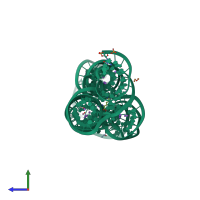 PDB entry 3dil coloured by chain, side view.