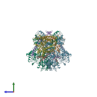 PDB entry 3din coloured by chain, side view.