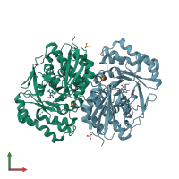 PDB entry 3dip coloured by chain, front view.